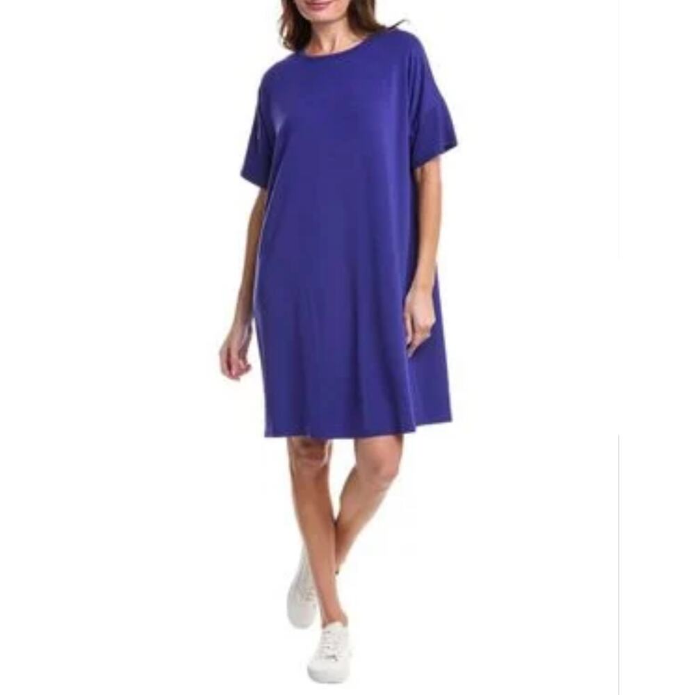Eileen Fisher Tencel Short Sleeve Shirt Dress Athena Purple Small